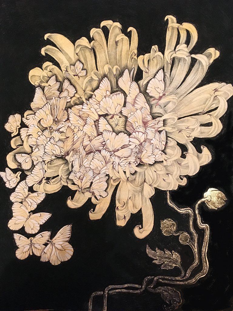 Pierre noire acrylique et feuille d'or sur papier Pétronille Remaury artiste peintre plasticienne femme française contemporaine Essonne